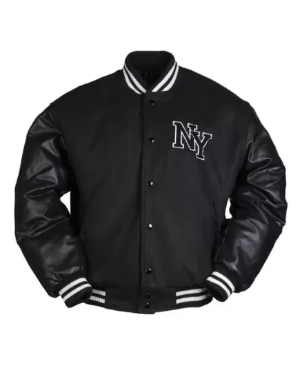 Μπουφάν Vintage Mil-Tec NY Baseball Jacket μαύρο με λευκά μανίκια