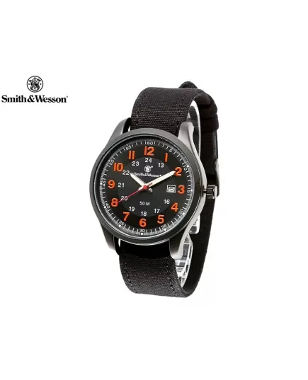 Smith & Wesson Cadet luminous watch orange with black canvas strap